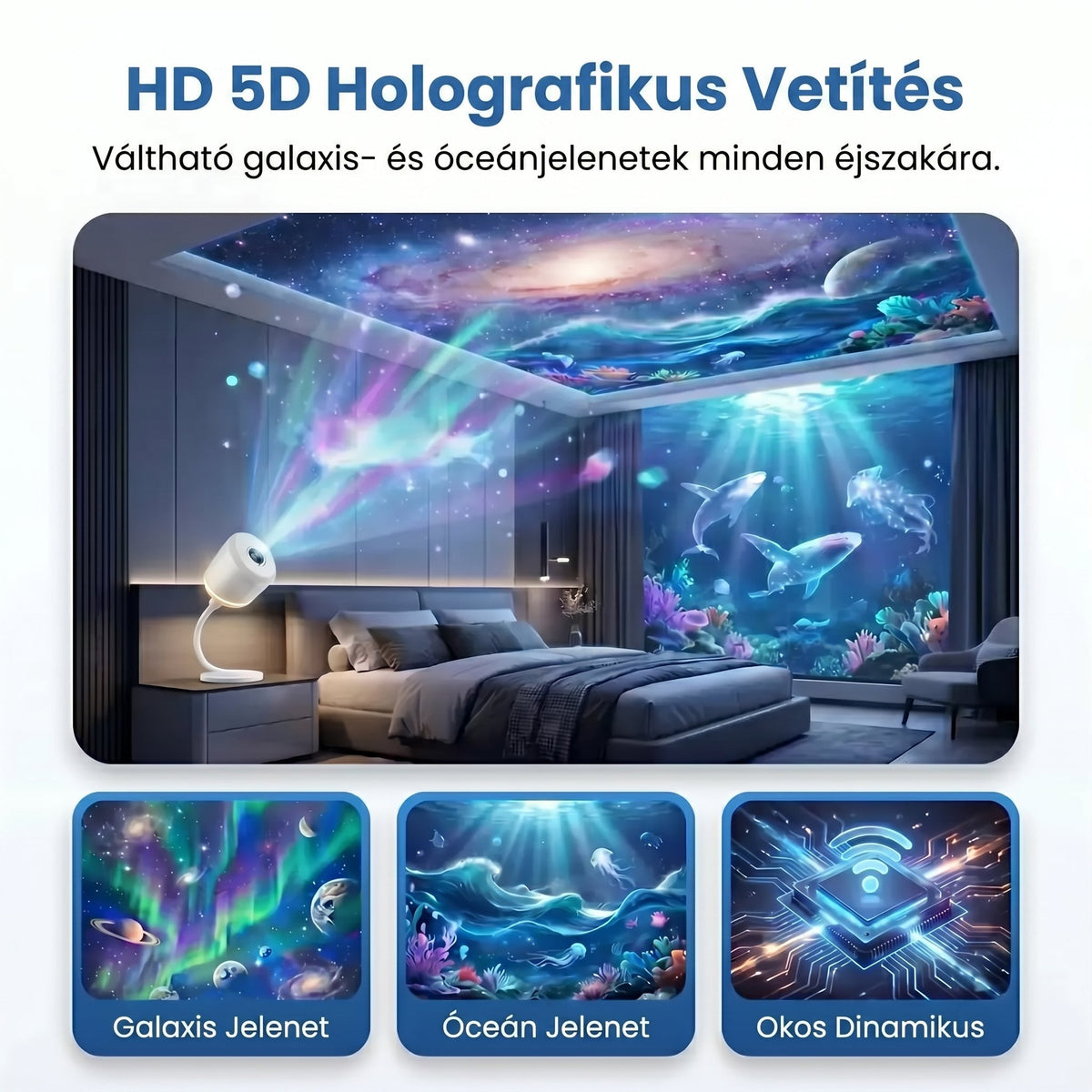 HAJUEI® 5D intelligens csillagprojektor – Varázsold otthonodat lenyűgöző univerzummá ✨🌌