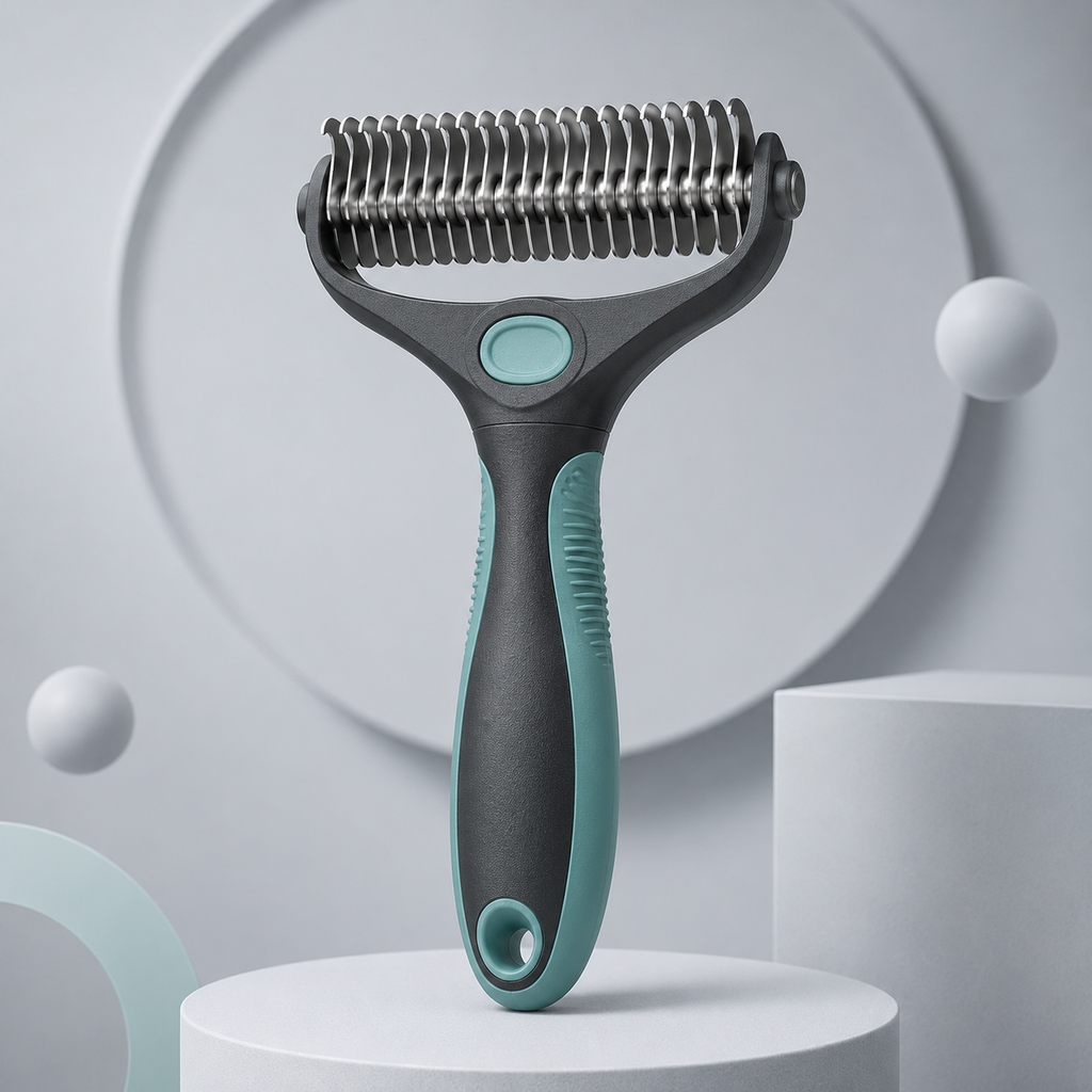 Professional Pet Deshedding Rake – Gentle Undercoat Grooming Tool with Rotating Stainless Steel Teeth for Dogs & Cats, Loose Fur Removal, Detangling & Everyday Coat Care