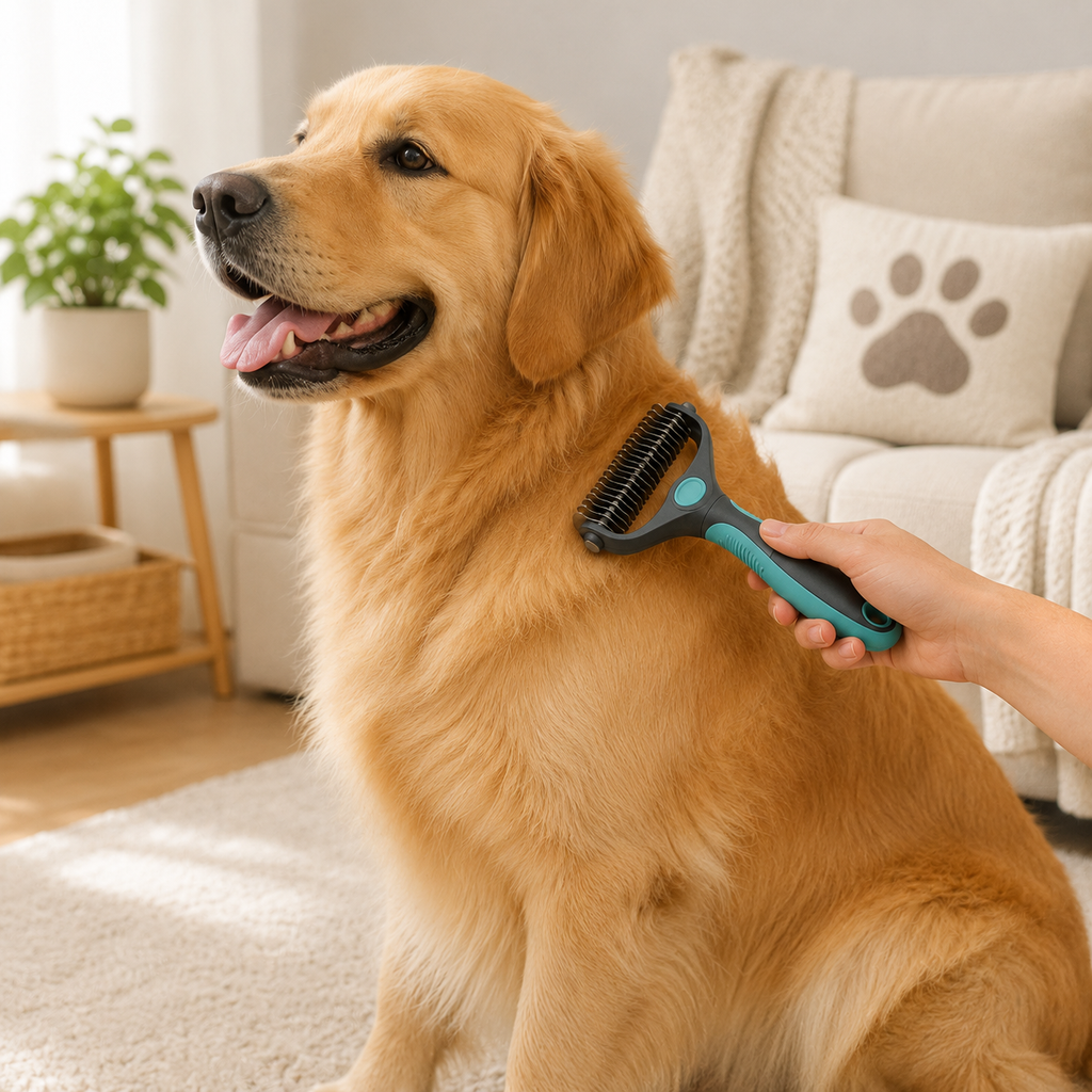 Professional Pet Deshedding Rake – Gentle Undercoat Grooming Tool with Rotating Stainless Steel Teeth for Dogs & Cats, Loose Fur Removal, Detangling & Everyday Coat Care