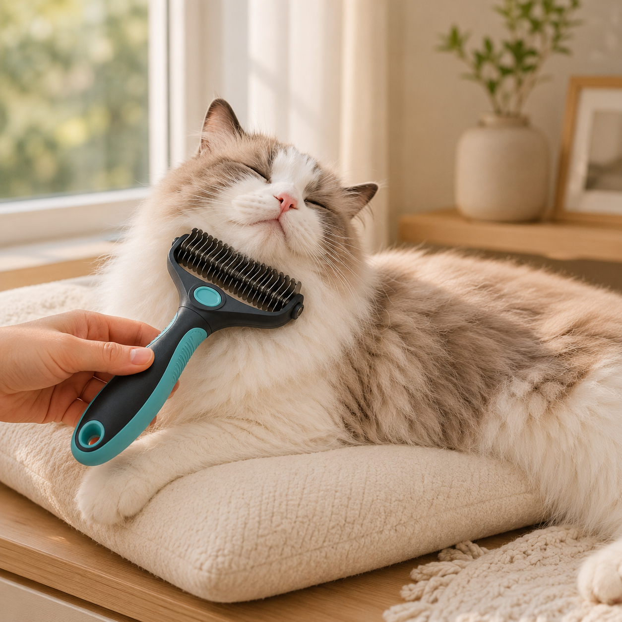 Professional Pet Deshedding Rake – Gentle Undercoat Grooming Tool with Rotating Stainless Steel Teeth for Dogs & Cats, Loose Fur Removal, Detangling & Everyday Coat Care