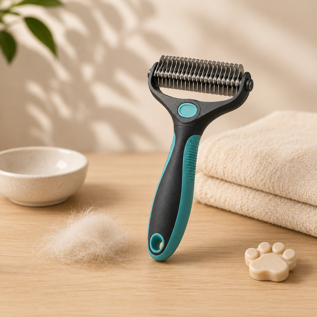 Professional Pet Deshedding Rake – Gentle Undercoat Grooming Tool with Rotating Stainless Steel Teeth for Dogs & Cats, Loose Fur Removal, Detangling & Everyday Coat Care