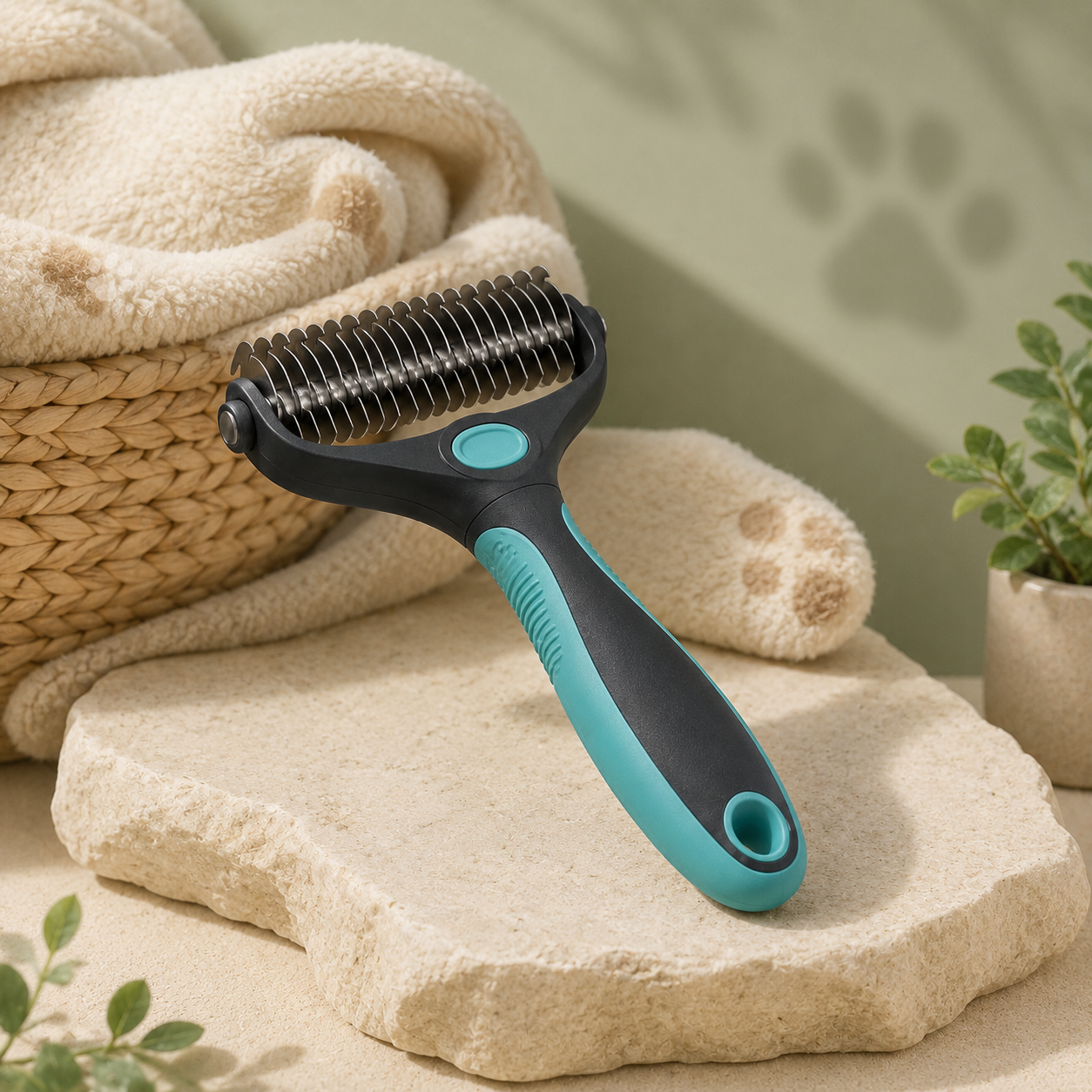 Professional Pet Deshedding Rake – Gentle Undercoat Grooming Tool with Rotating Stainless Steel Teeth for Dogs & Cats, Loose Fur Removal, Detangling & Everyday Coat Care
