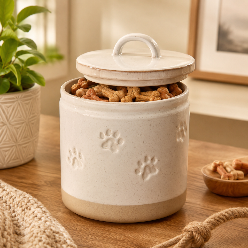 Ceramic Pet Treat Storage Jar with Lid