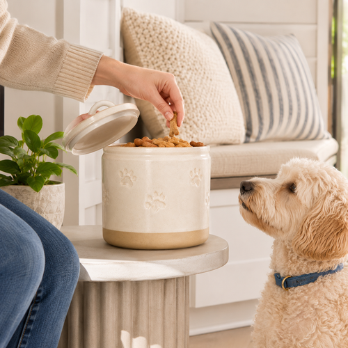 Ceramic Pet Treat Storage Jar with Lid