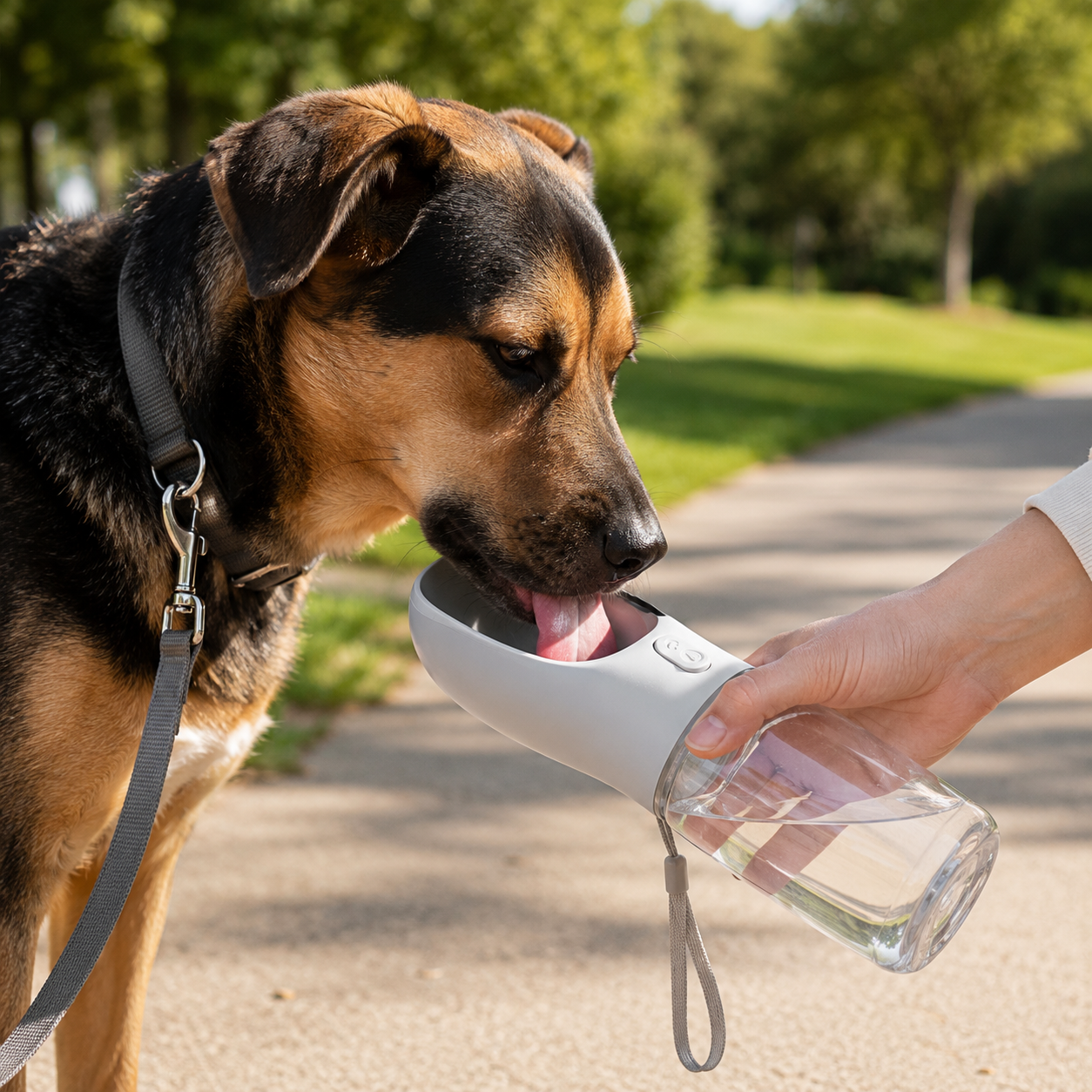 Portable Pet Water Bottle with Built-In Drinking Bowl