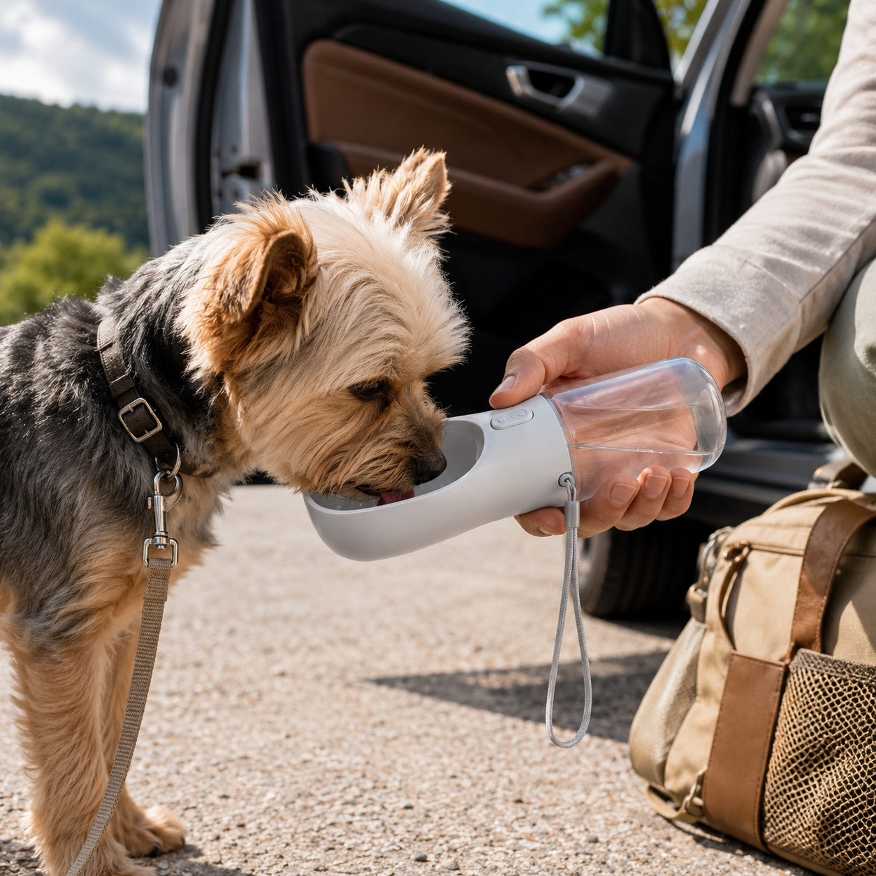Portable Pet Water Bottle with Built-In Drinking Bowl