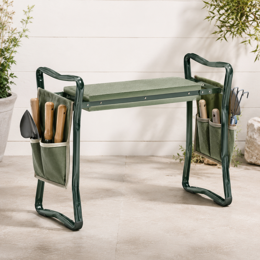 2-in-1 Padded Garden Kneeler & Seat with Side Tool Pouches