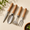 4-Piece Stainless Steel Hand Garden Tool Set with Wooden Handles