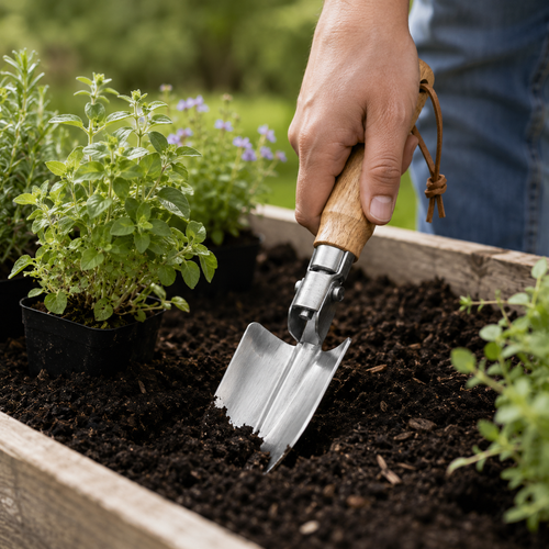 Folding Stainless Steel Garden Trowel with Ergonomic Wooden Handle