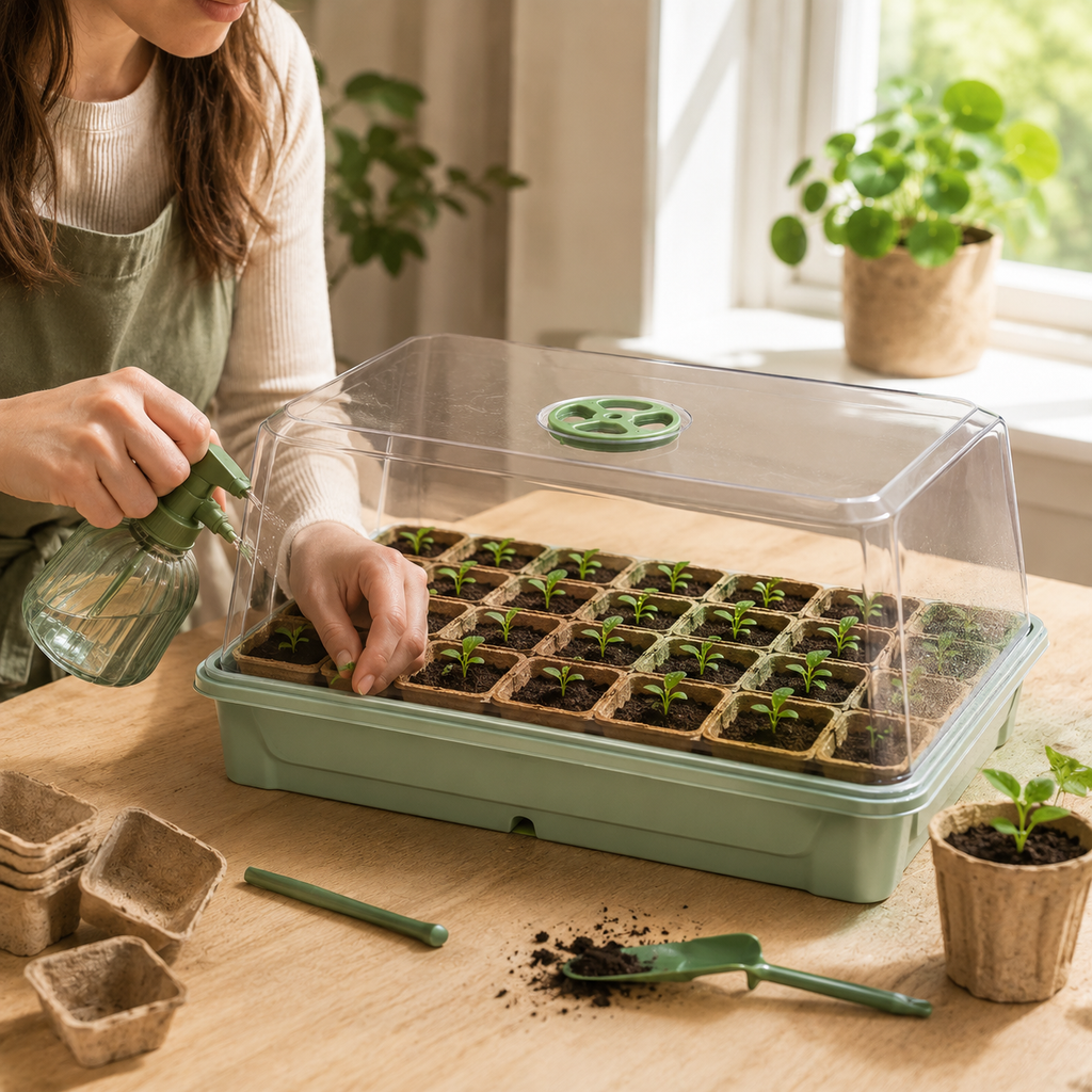 Seed Starter Greenhouse Kit with Humidity Dome & Biodegradable Pots