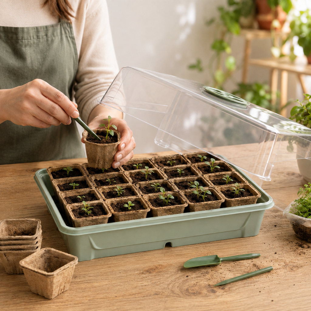 Seed Starter Greenhouse Kit with Humidity Dome & Biodegradable Pots