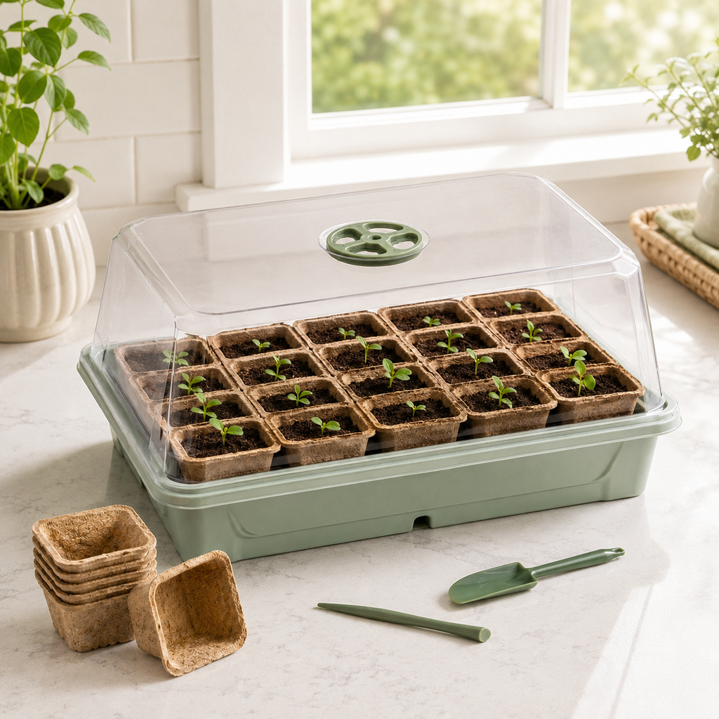 Seed Starter Greenhouse Kit with Humidity Dome & Biodegradable Pots
