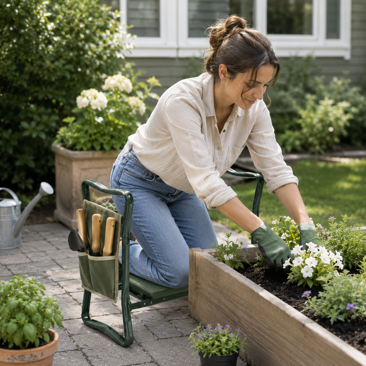 2-in-1 Padded Garden Kneeler & Seat with Side Tool Pouches