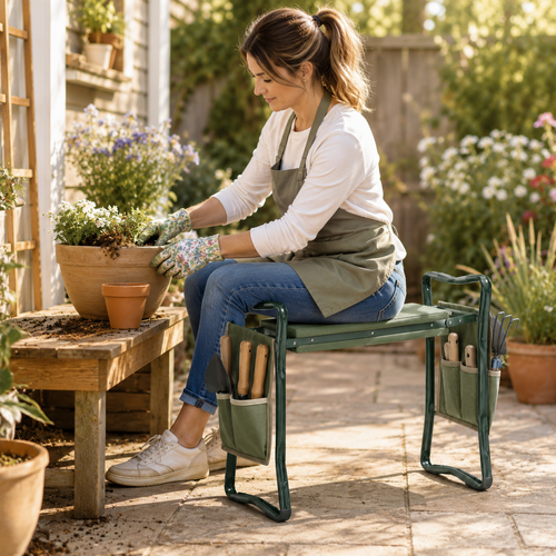 2-in-1 Padded Garden Kneeler & Seat with Side Tool Pouches