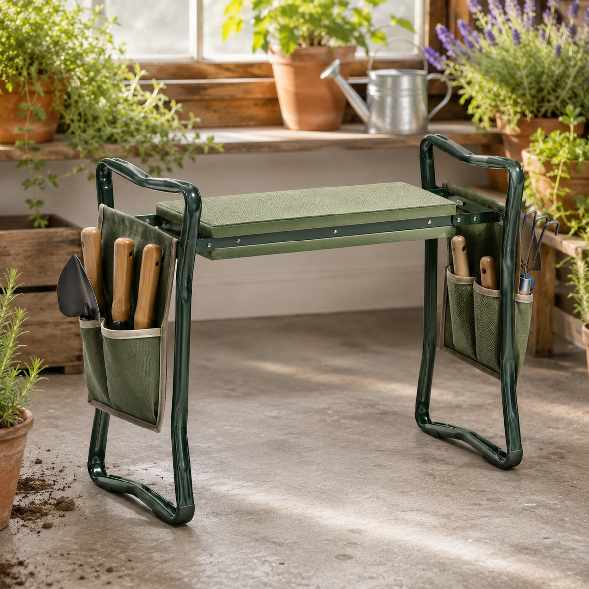2-in-1 Padded Garden Kneeler & Seat with Side Tool Pouches
