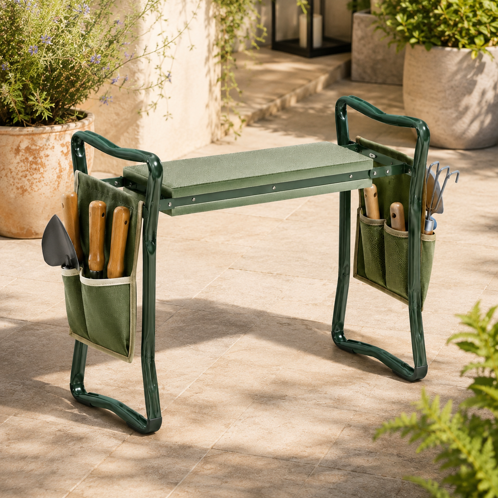 2-in-1 Padded Garden Kneeler & Seat with Side Tool Pouches