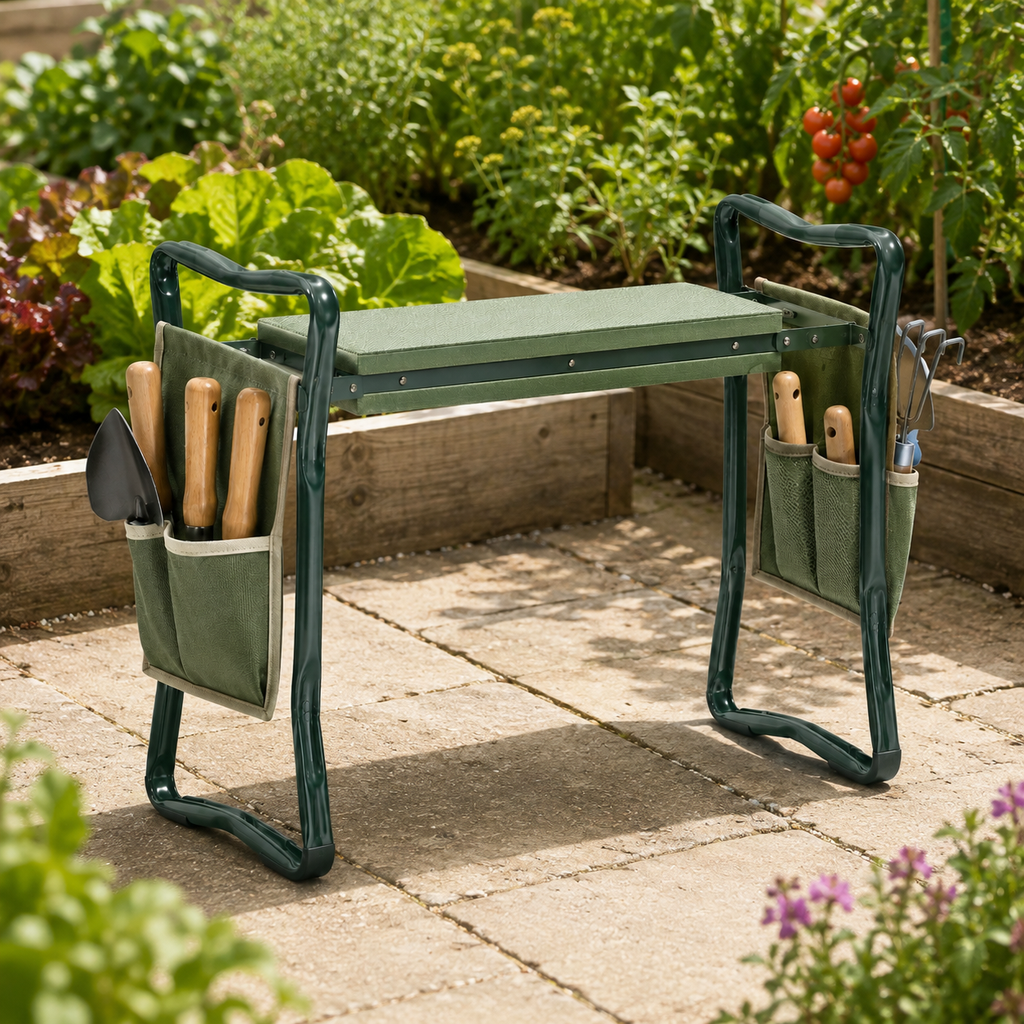2-in-1 Padded Garden Kneeler & Seat with Side Tool Pouches