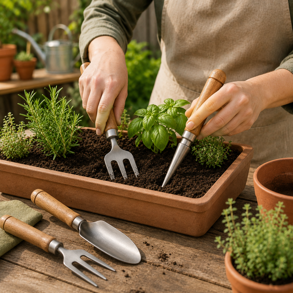 4-Piece Stainless Steel Hand Garden Tool Set with Wooden Handles