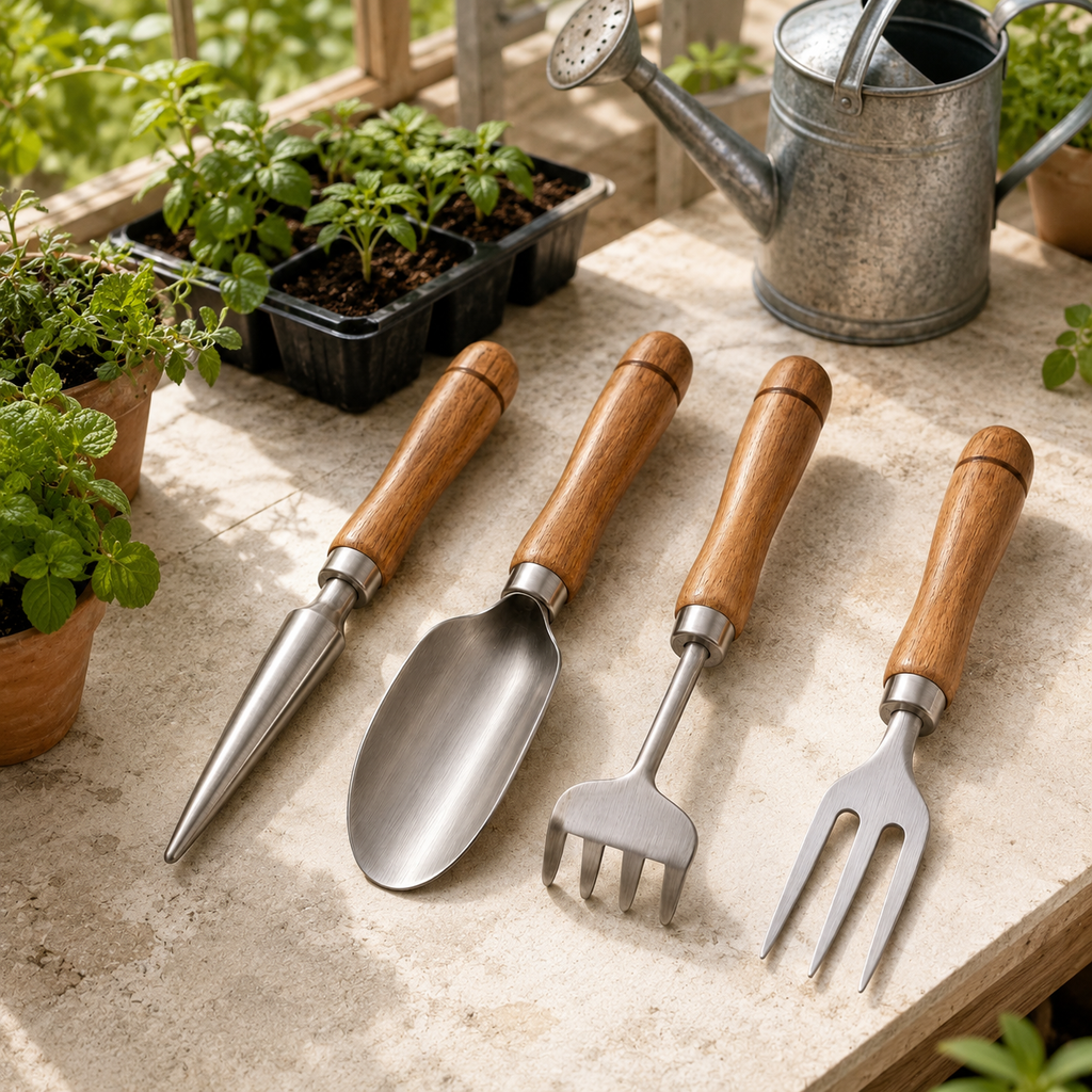 4-Piece Stainless Steel Hand Garden Tool Set with Wooden Handles