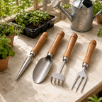 4-Piece Stainless Steel Hand Garden Tool Set with Wooden Handles