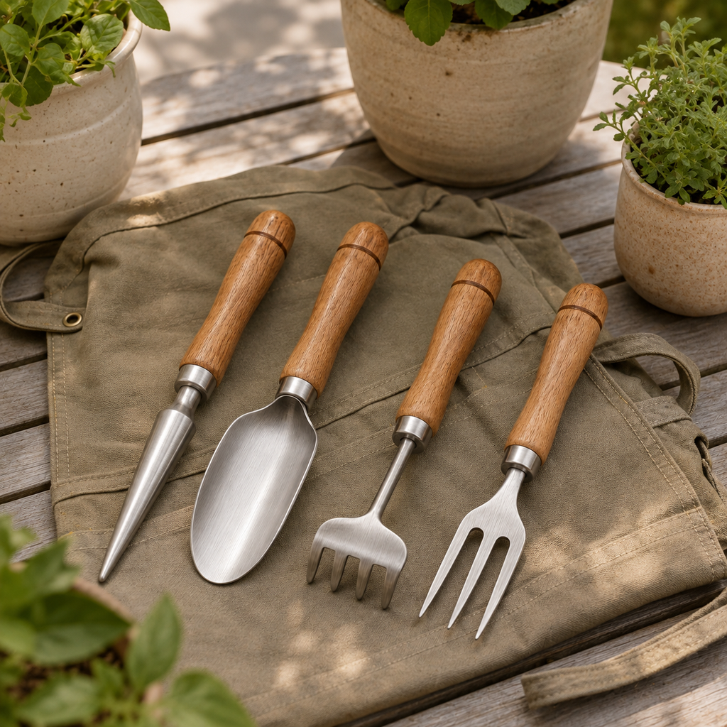 4-Piece Stainless Steel Hand Garden Tool Set with Wooden Handles