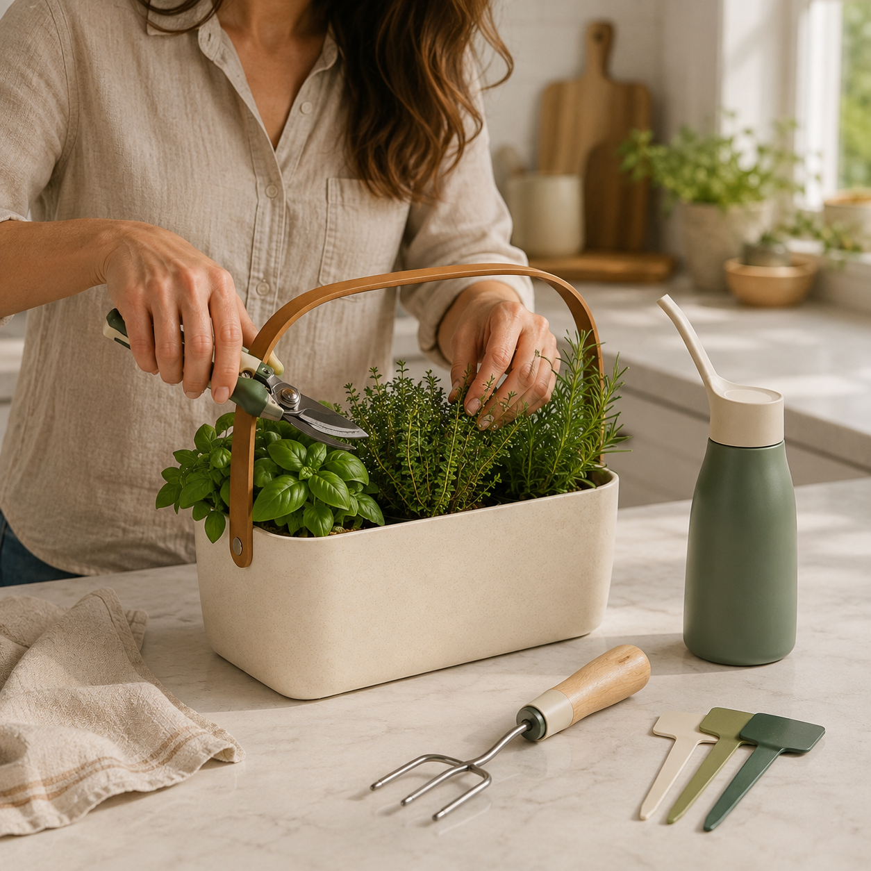 Indoor Herb Garden Starter Set with Planter, Watering Bottle & Garden Tools