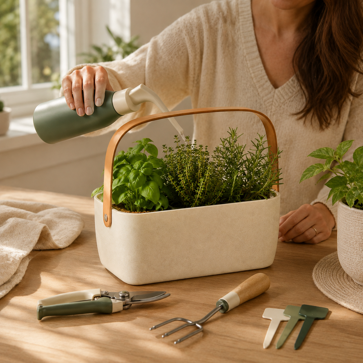 Indoor Herb Garden Starter Set with Planter, Watering Bottle & Garden Tools