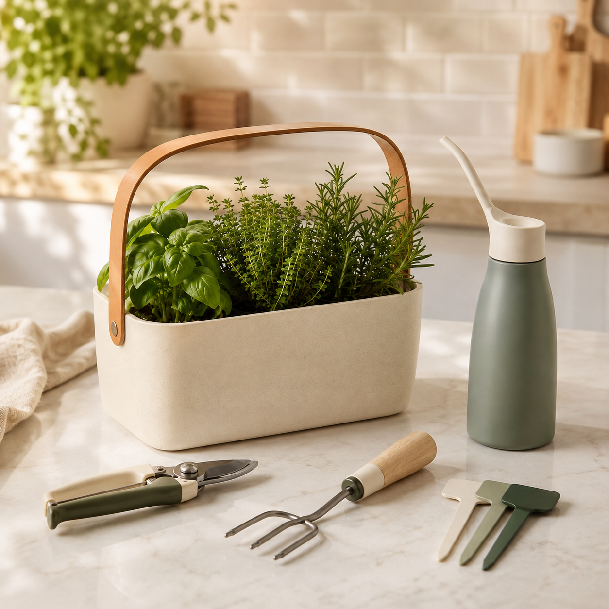 Indoor Herb Garden Starter Set with Planter, Watering Bottle & Garden Tools