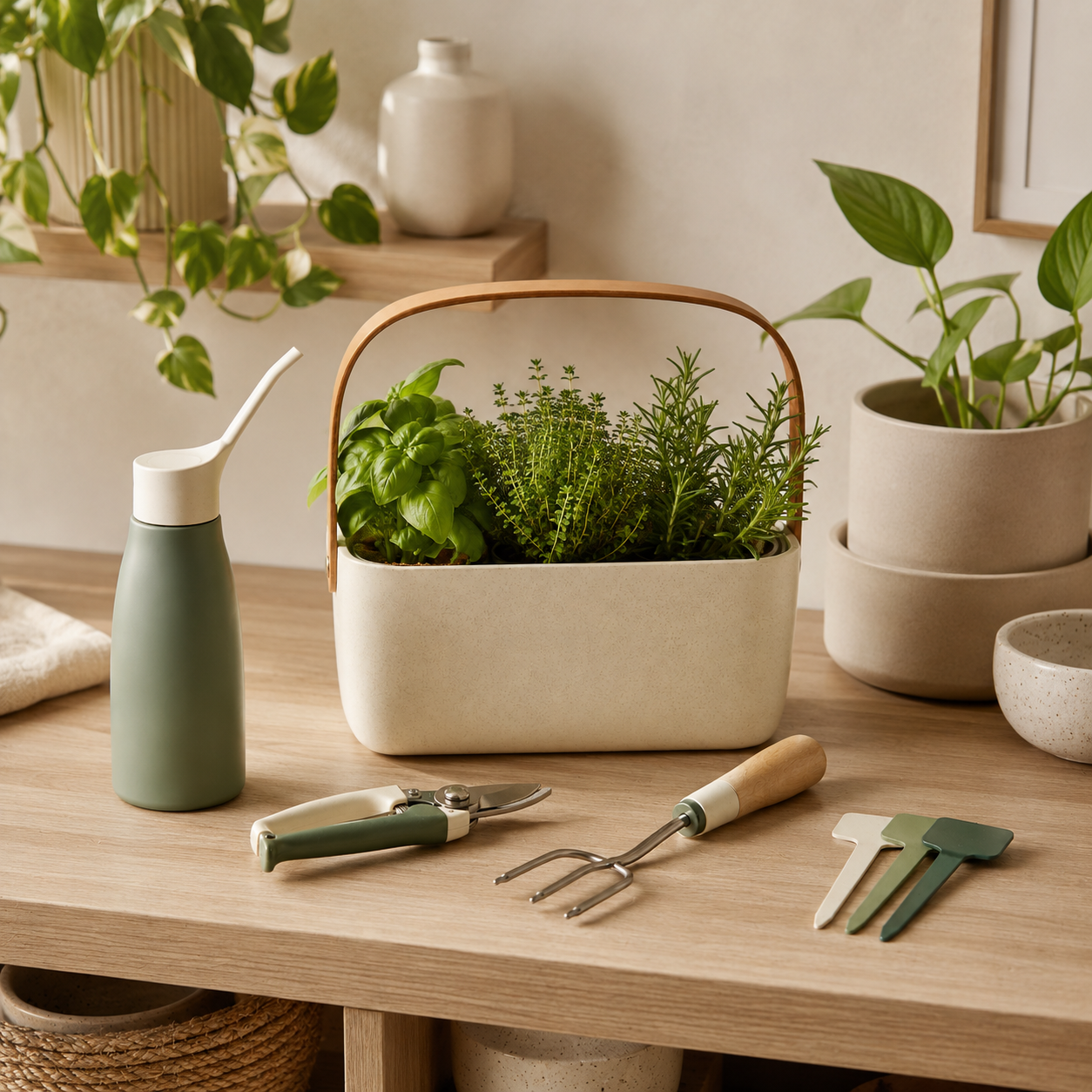 Indoor Herb Garden Starter Set with Planter, Watering Bottle & Garden Tools